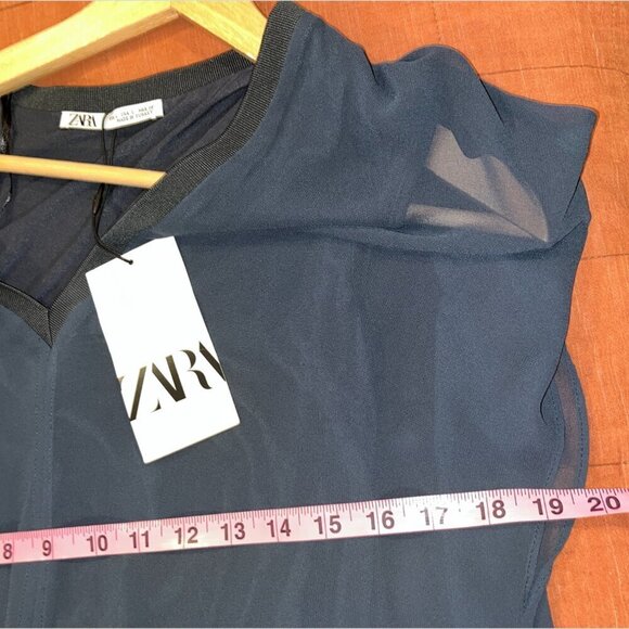 NWT Zara Navy Blue Long Tunic Sheer top  Women’s Size L - Picture 7 of 10